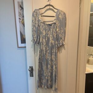 Reformation Floral Blue and Cream Dress